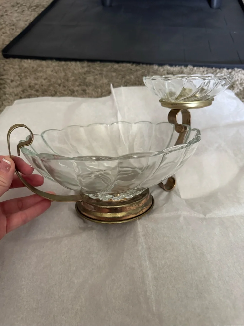 Vintage Mid-Century Brass tiered Chip & Dip Bowls